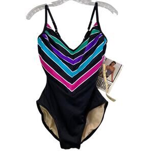 Vintage 80s Carol Wior NWT Slimsuit One Piece Swimsuit 10 P Underwire Adjustable